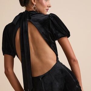 Lulus Fabulous Intuition Black Velvet Backless Column Midi Dress - Size M